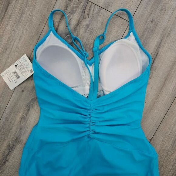 Gottex Tutti Frutti Tourqupise V-Neck Center Shirred One Piece Swimsuit size 12 - Picture 4 of 11